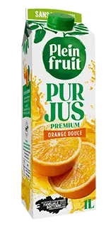Jus d'orange douce pur fruit pressé Plein Fruit, brique d'un litre