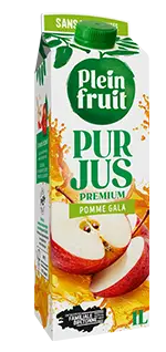 Plein Fruit jus de pomme Gala, fruit pressé. Brique d'un litre.